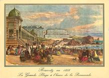 CPM Biarritz en 1858 la grande Plage a l'heure de la promenade