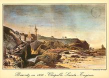 CPM Biarritz Vieille gravure de Biarritz 1856 Chapelle Ste Eugenie avant la construction du Port des
