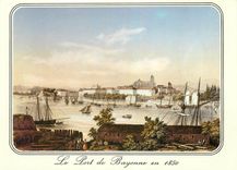 CPM Bayonne Vieille gravure de 1850 Le Port de Bayonne avec la Cathedrale 