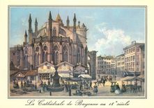 CPM Bayonne Vieilles Gravures du 18e siecle L'Abside de la Cathedrale et la Place du Marche 