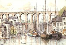CPM Morlaix aquarelle originale de Robert Lepine 