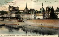 Saumur CPA the castle the church St hones the town hall seen Pisa of the Cessart bridge