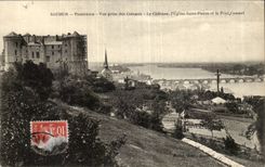 Saumur CPA Panorama Seen of the slopes the castle the church Saint Pierre and the Cessart bridge