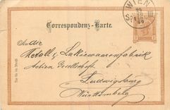 Entier Postal Stationary Autriche 1890 For Ludwigsburg Wurrtemberg