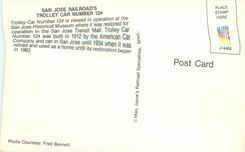 CPM San Jose Railroad Trolly Car 