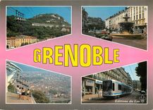 CPM Grenoble Le teleferique de la Bastille La place Grenette Vue generale depuis la Bastille Le tram