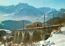 CPM Switzerland Leysin Le train Aigle Leysin et vue sur les dents du Midi