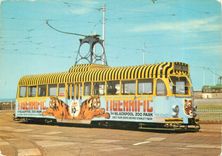 CPM Advertising train at the Pleasure Beach turning circle Blackpool Tigre