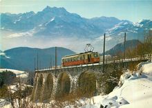 CPM Switzerland Leysin Alpes Vaudoises Le train Aigle Leysin et vue sur les dents du Midi