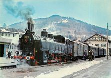 CPM Steam locomotive heading old fashioned train 