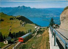 CPM Vitznau-Rigi-Bahn oberhalb Rigi-Staffel Blick auf Vierwaldstaettersee und Pilatus