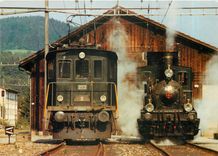 CPM Suisse DVZO-Lokomotiven vor Remise in Bauma