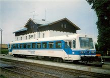 CPM Regen Valley Railway diesel-hydraulic railcar VT 02 on August 25th 1982 at Larn station
