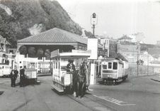 CPM Douglas Derby Castle. Horse trams on the left and the Manx Electric Railway on the right. 31st. 
