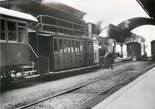 CPM RHB-Dampfzug in Rorschach mit Doppelstockwagen BCF2 1 um die Jahrhundertwende