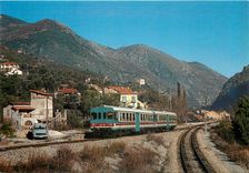 CPM Breil-sur-Roya: deux autorails des Chemins de fer Italiens assurant la liasion directe Torino-Ni