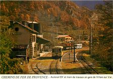 CPM Autorail SY  et train de travaux en gare de Villars sur Var