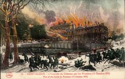 Saint Cloud CPA L'incendie du chateau par les Prussiens (13 octobre 1870)