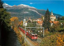 CPM Rhatische Bahn Arosa Bahn in Chur Sand mit der Kathedrale und Martinskirche