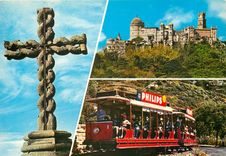 CPM Sintra Portugal haute croix palais de la Peine et tramway