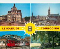 CPM Tourcoins l'hotel de ville l'église St Christophe le marché et la chambre de commerce le Mongy l