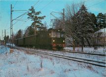 CPM RB the narrow gauge rostagen raiway electric locomotive passes Djursholms Ekiby