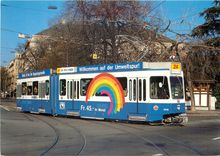 CPM Verkehrsbetriebe der Stadt Zurich Electric motor car Be 4 6 2036 publicizing rainbow season tick
