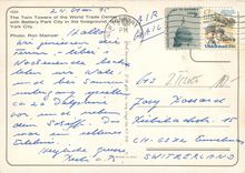 CPM The Twin Towers of the World Trade Center with Battery Park City in the foreground New York City