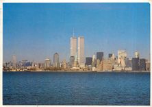 CPM New York City This panoramic view of Manhattan island as seen across Liberty Island including th