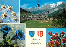 CPM Gruss aus Saas Fee Wallis Gondelbahn Langfluh mit Fletschorn und Lagginhorn 