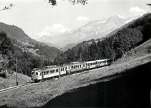 CPM BDe 4/4 11 et 2 B2 34 32 et 33 entre les Echenards et les Planches 7.9.1986