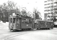 CPM Be 2/2 156 et B3 1306 pres de Heuwaage entroit recouvert maintenant par un pont routier 15.4.196