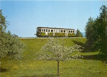 CPM MThB-Dieseltriebwagen ABFm 2/4 der Serie 7-9 brummelt durch die Blueschtlandschaft zwischen BRon