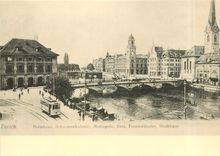 CPM Munsterbrucke und Rathausquai mit neuem Tramwagen Nr 113 anno 1903