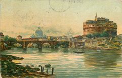 CPA Roma Castel S Angelo Mausoleo Adriane Ponte e Cupola di S Pietro 