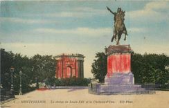 CPA Montpellier La Statue de Louis XIV et le Chateau d'Eau 