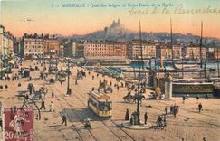 CPA Marseille Quai des Belges et Notre Dame de la Garde Bateau Tramway