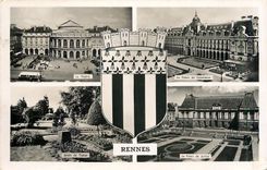 CPM Rennes Le theatre Le palais du commerce Jardin du Thabor Le palais de justice