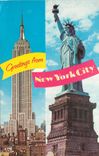 CPM New York City Right Statue of Liberty Liberty island in New York Harbor Left Empire State Buildi