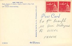 CPM New York City Right Statue of Liberty Liberty island in New York Harbor Left Empire State Buildi