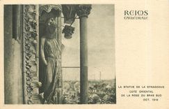 CPA Reims Cathedrale la statue de la Syagogue cote oriental de la rose du bras sud 
