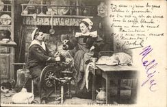 CPA the voice of the closed bed the wire breaks (folklore costume)