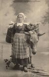 CPA Elliant Farm girl and her mounting Brittany (folklore costume ass donkey)
