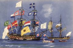 Illustrateur Bateau Boat CPA large the pavoi was hoists for the feastday Brick Haffner