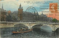 CPA Paris La Conciergerie et le Pont au Change Bateau