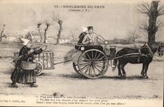 CPA Droleries du pays V'le vous menter la mere Dudouette ? (caleche) Humour paysans