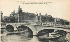 CPA Paris La Conciergerie et le Pont au Change Bateau