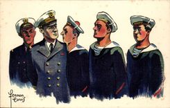 CPA Humour illustrateur Fernan Louis Marins MarinePermissionnaires a l'appel