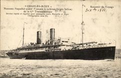Charles-Russet-red Steamer-Boat-steamer New French Postal Steamer (triple propeller) of Transatlantic Co CPA