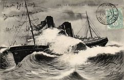 Steamer-Boat-steamer Le Havre Provence Illustration brutal storm- CPA